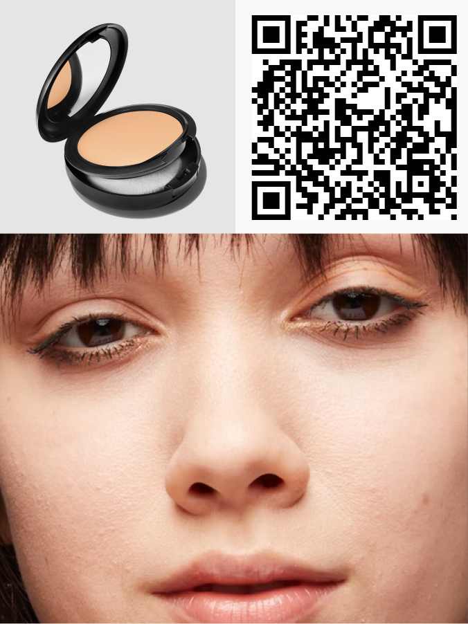 QR code and model's face for STUDIO FIX POWDER PLUS FOUNDATION.